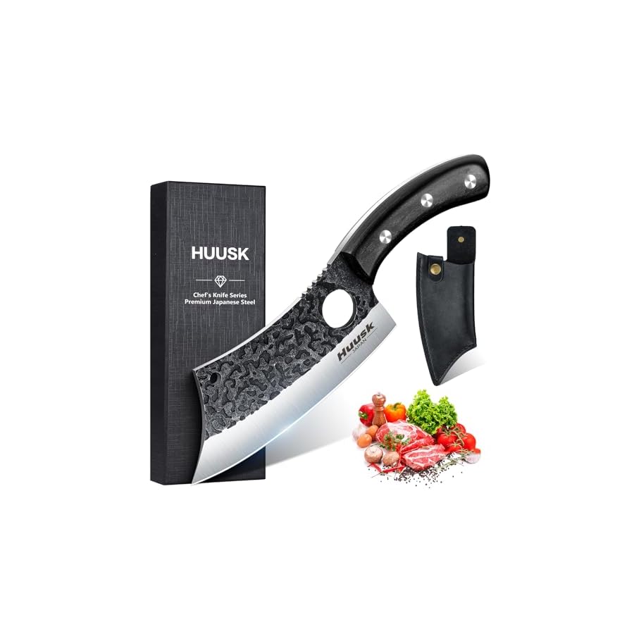 Huusk-Knives-Japan-Hand-Forged-Meat-Cleaver-Knife-with-Sheath-High-Carbon-Steel-Kitchen-Knife-for-Meat-and-Vegetables-Full-Tang-Butcher-Knife-for-Camping-BBQ-Gift-for-Men-Women Huusk Knives Japan, Hand Forged Meat Cleaver Knife with Sheath, High Carbon Steel Kitchen Knife for Meat and Vegetables, Full Tang Butcher Knife for Camping, BBQ, Gift for Men Women