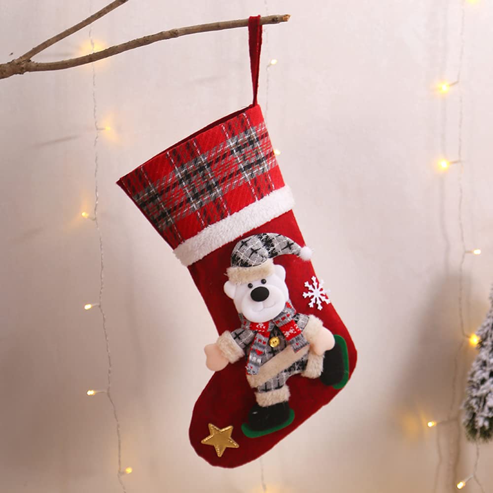 Medias de Navidad 4 Piezas, Grande Personalizadas Calcetines de Navidad de Chimenea Colgante, Medias de Regalo de Saco de Navidad Decoración Navideña