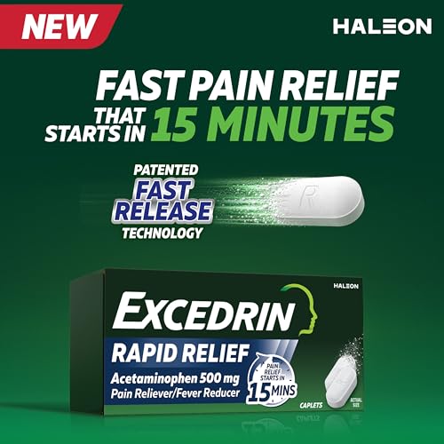 Image of Excedrin Rapid Relief Caplets, 500mg Acetaminophen, 20 Count | Clinically Proven to Absorb Fast for Pain Relief That Begins in 15 minutes , Caffeine Free, Aspirin Free