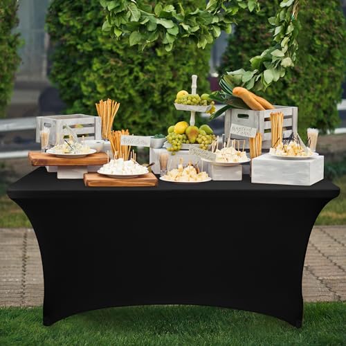 Nasitos 2 Pack Black Table Cloth 6 Foot-Spandex Fitted Tablecloth Rectangle Tables, Open Back Stretch Folding Trade Show Table Covers Fabric Washable & Wrinkle Resistant for Parties, Wedding, Event - Image 3