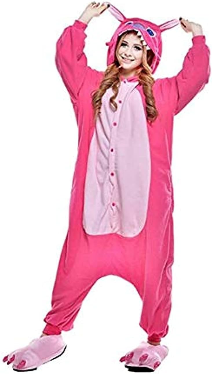 Unisex Stitch Onesies, Cartoon Pajamas Cosplay Costume Sleepwear - SIZE L, Pink