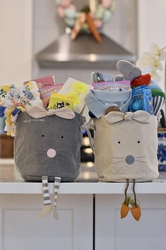 Miniatura 6 de Mud Pie Cubo de caramelo de lona de conejo de Pascua, gris, 7.5 x 7 pulgadas, Gris, Mud Pie Cubo de caramelo de lona de conejo de Pascua, gris, 7.5