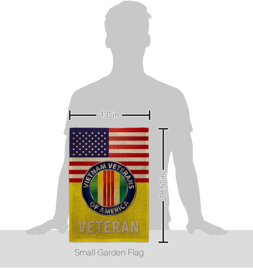 US Vietnam War Burlap Garden Flag - Set with Stand Armed Forces Military Service All Branches Support Honor United State American Veteran Official - House Yard Rememberance Veterans Day Gifts