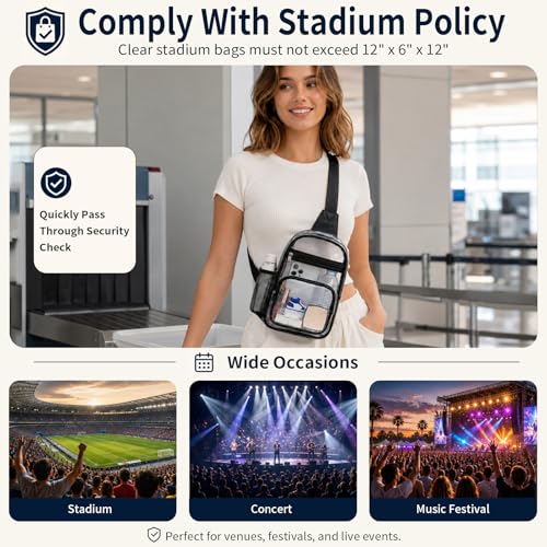 WSOJF Stadium transparent bag transparent crossbody bag sports venue crossbody bag（Black-a） by WSOJF - Image 5