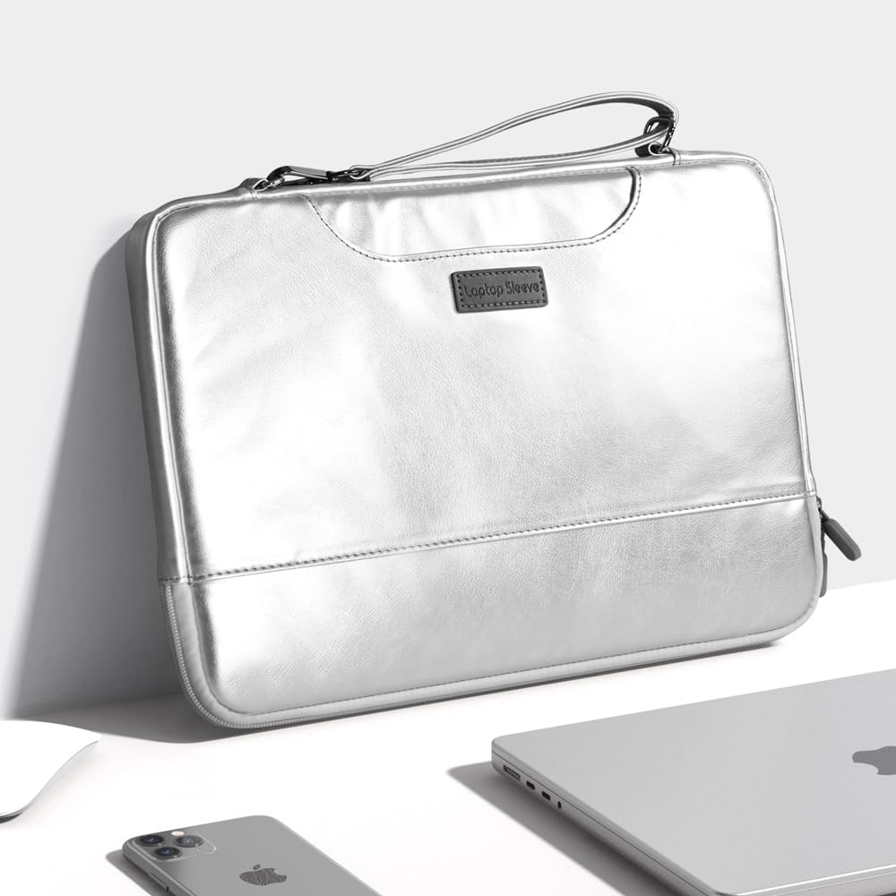 La borsa per computer portatile da 13/14 pollici è morbida e la borsa impermeabile per computer può essere portata in mano per i viaggi quotidiani, argento