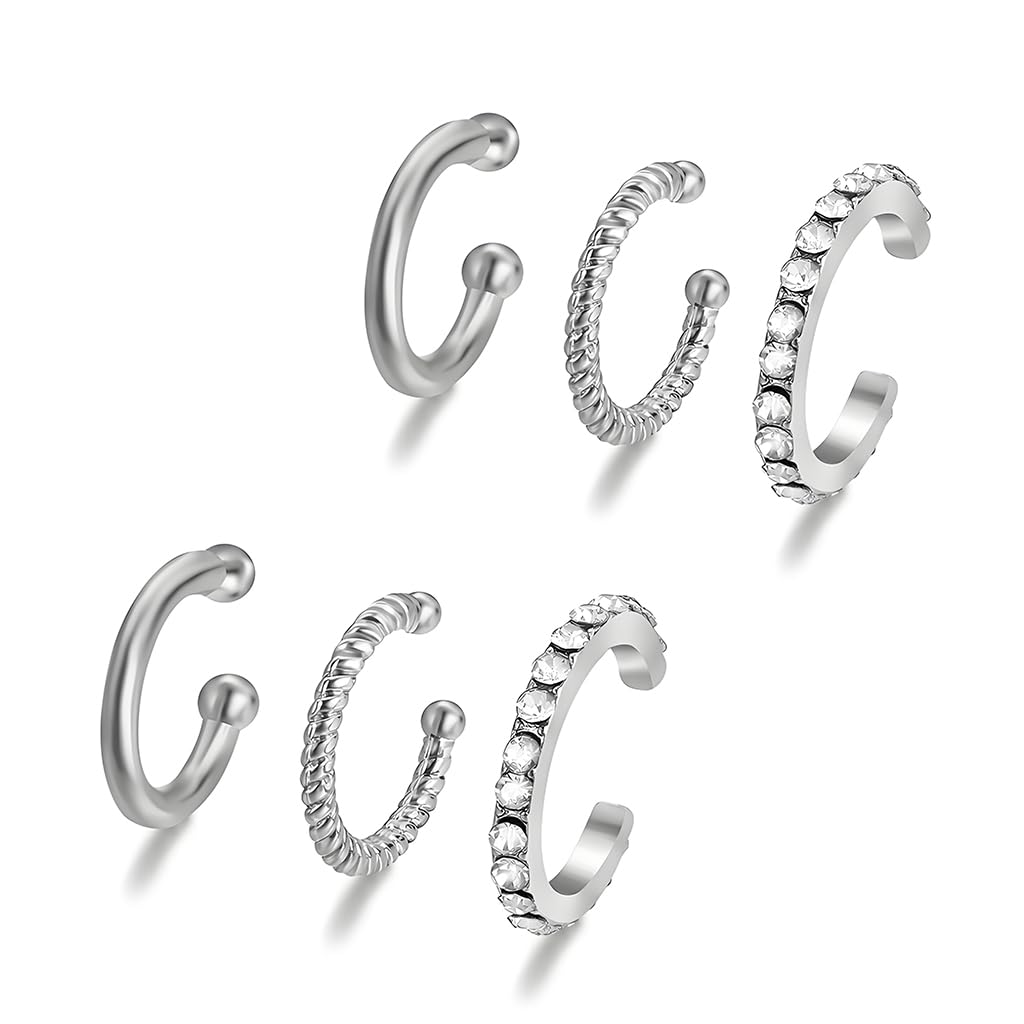 ZIBUYU® 6Pcs Ear Cuffs Without Piercing, Hoops Earrings for Women Alloy Hypoallergenic Rhinestone Shining Gold/Silver-Colored Ear Clip, Earrings Set for Women Friends Gifts Trendy Accessories