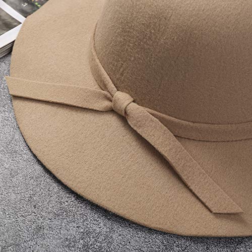 Toddler Baby Girls Bow Wide Brim Felt Bowler Hat Photography Prop Bucket Hat Beach Sun Protect Caps 2-8T4