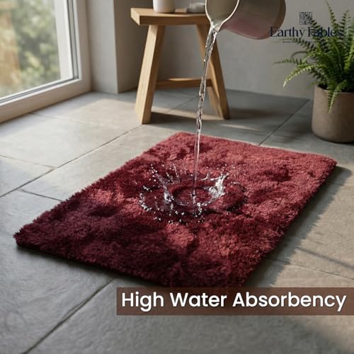 Image of Earthy Fables Plush Microfiber Bath Mat, Quick Dry, Anti-Skid, Water Absorbent, Non-Slip, Machine Washable Floor Rug, Shower Mat, Door Mat for Bathroom, Bedroom, 60 x 40 cm - Wine