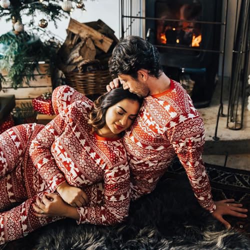 Cysincos Family Matching Christmas Pajamas Set Xmas Pjs Set Soft Long Sleeve Holiday Sleepwear Outfits for Women Men Couples