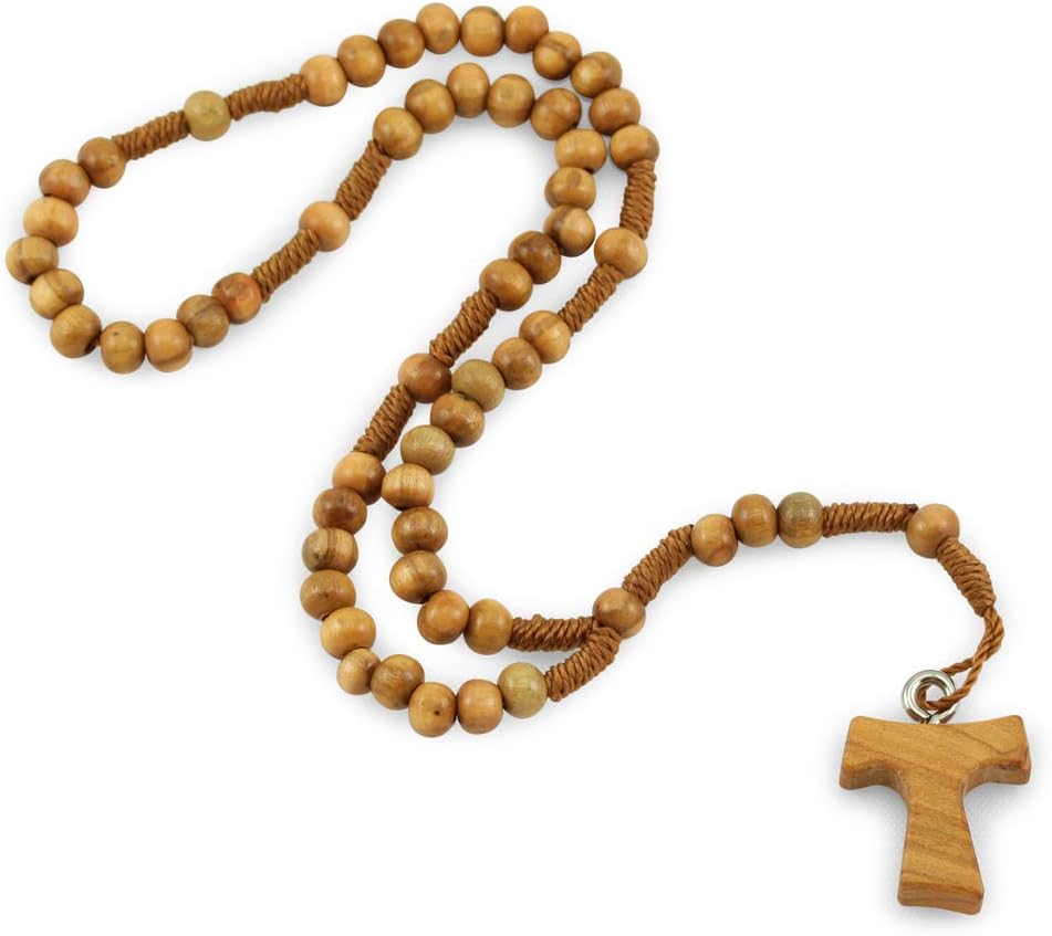 Olive Wood Rosary Beads with Tau Cross