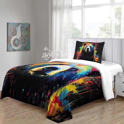 Housse de couette ours avec fermeture éclair parure de lit microfibre 3 pièces - 5