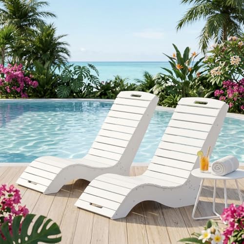 MELLCOM HDPE Pool Lounge Chairs Set of 2 with Wheels