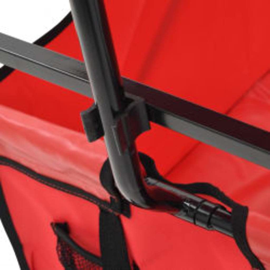 Klappbarer Handwagen mit Sonnendach Stahl Rot, Transportwagen mit 75 kg Kapazität, Faltbarer Rollwagen mit 360° drehbaren Rädern, Plattformwagen für Garten, Reisen und Transport