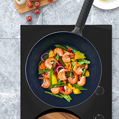 Lepayu Cast Iron Skillets,12.6 Inch Non-Stick Chinese Woks Traditional Round Bottom Wok No Coating Iron Wok Pure Hand Hammered Wok #TOP6