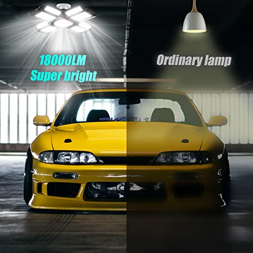 Garage Lights Ceiling Led 12 Panel Plug In Shop Lights Screw In Led Garage Light 180W Bright Garage Light 18000 Lm 6500K Deformable Garage Lighting Fixture For Garage Basement Workshop #TOP2
