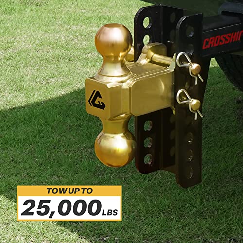 Crosship Adjustable Trailer Hitch Ball Mount - Fits 2'' Receiver, 6Inch Drop/Rise Drop Hitch With 2'' & 2-5/16'' Solid Dual Balls 25,000 Lbs Capacity- Tow Hitch For Heavy Duty Truck With Double Pins #TOP4