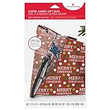 American Greetings Merry Christmas Plastic Jumbo Gift Bag, Multi-Colored