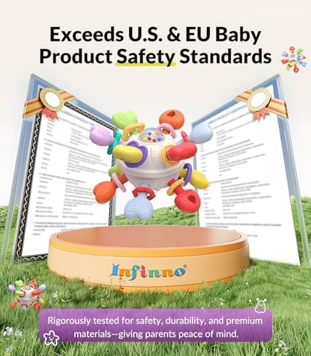 Infinno Baby Teething Toy with Rattle Spinner, BPA-Free Silicone for Baby - 3