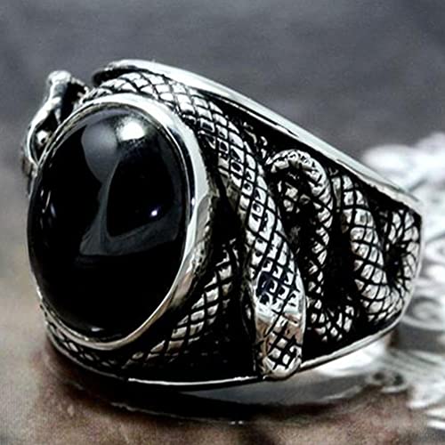 USHOBE Anel oval de cobra com pedras preciosas punk preto cobra anel gótico hip-hop anel de declaraç