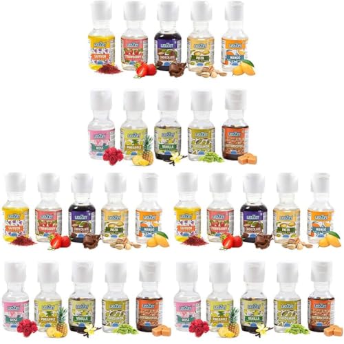 Image of Lezzet Culinary Essence Assorted 20 Ml, Pack of 30 Flavors (Vanilla, Pineapple, Cardamom, Rose, Butterscotch, Strawberry, Saffron, Pista, Mango and Chocolate)