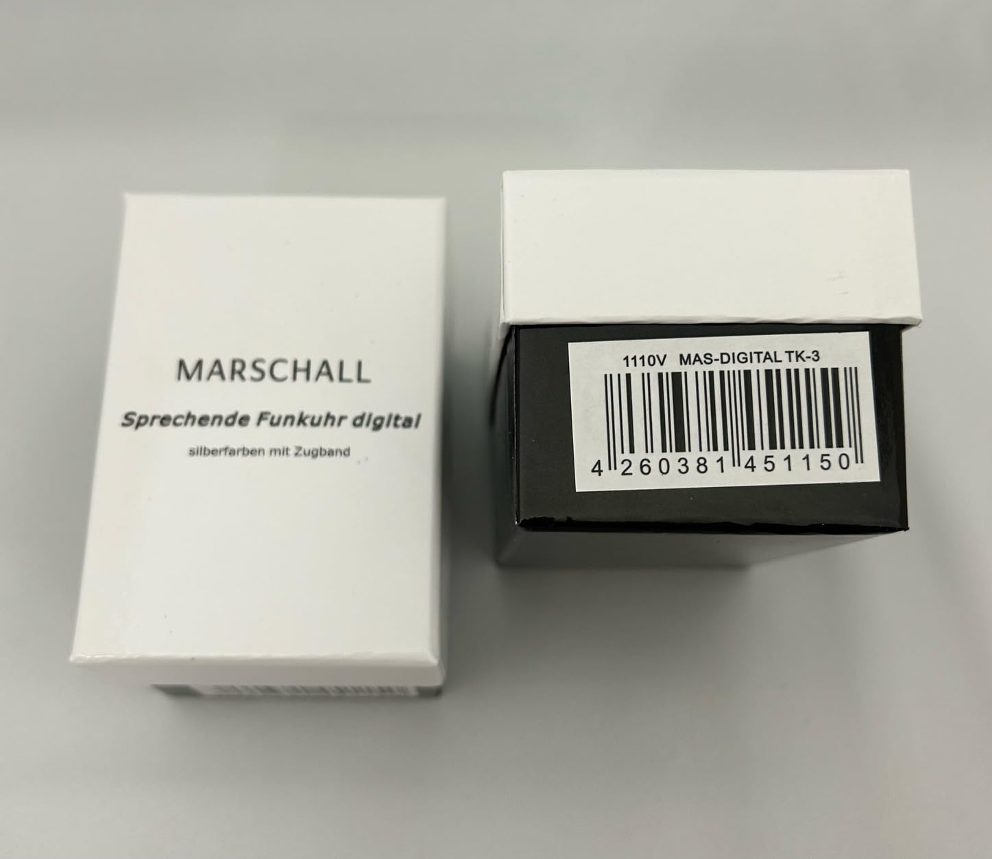 Marschall Deutsch sprechende Digitale Funkarmbanduhr mit Metallzugarmband I 1110V I Silber I Ansage von Zeit und Datum I Weckfunktion I Großes LCD Display