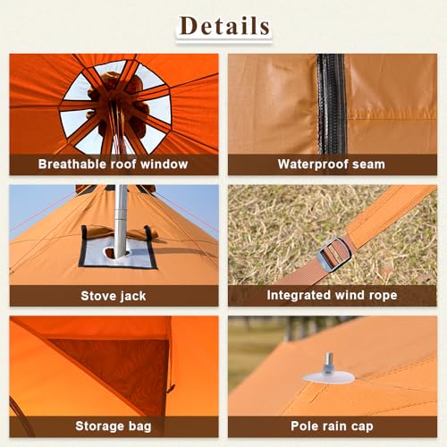 TOMOUNT Canvas Bell Tent Wall Tent with Stove Jack for Camping Glamping Yurt Dia.16.4ft*9.2ft (Yellow) - Image 6