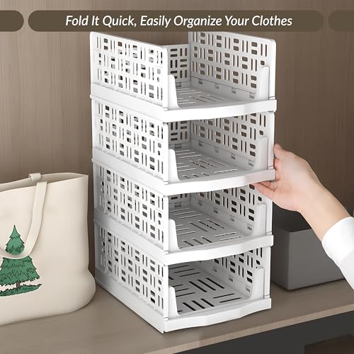 Image of Plantex 3-Tier Organizer for Wardrobe Cupboard for Clothes Foldable /Stackable Closet /Multi-Purpose Drawer Organizer (Plastic, White)