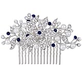 EVER FAITH® herrlich österreichische Kristalle elegant Blume Haarkamm blau Silber-Ton N00419-2