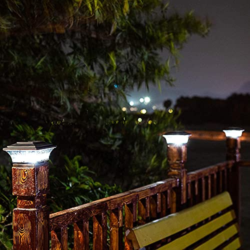 HUYIENO Solar Cap Lights Outdoor LED Lighting Deck Fence Two Light Modes Warm White/Bright White Suitable for 4x4 Wooden Posts Black 6PK by HUYIENO - Used condition - Image 4