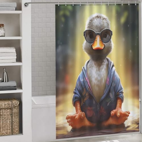 Rideau de douche canard en tissu polyester imperméable lavable pour baignoire 152x183cm - 2