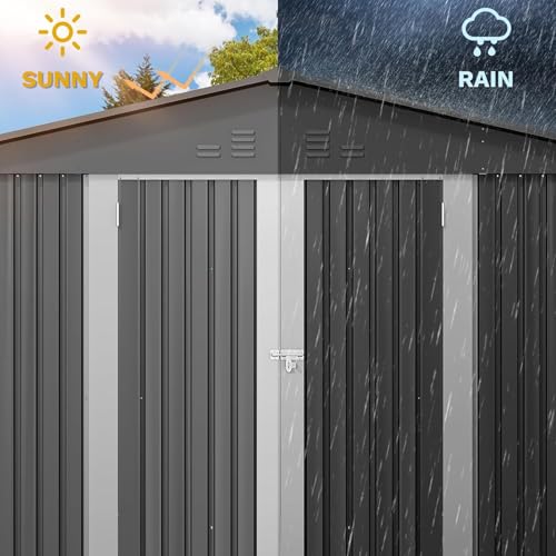 Image of DWVO 10'x8' Large Metal Outdoor Storage Shed, Heavy Duty Tool Storage Sheds for Backyard Patio Lawn - Ideal for Bicycles, Garden Tools, and Lawn Equipment, Easy-to-Assemble, Dark Gray