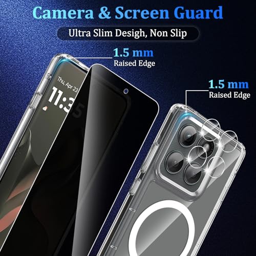 Magnetic for Motorola Edge 2025 Case, with 2X Privacy Screen Protector + 1X Camera Lens Protector, [Non-Yellowing] [Shockproof Military] Transparent Cover Phone Case for Moto Edge 2025, Clear ﻿ by Yskbilm - Used condition - Image 8