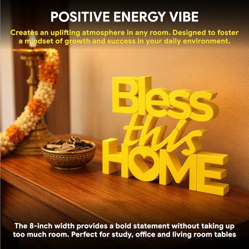 Image of Mad Masters Bless This Home Vastu Desk Decor - Aesthetic Table, Shelf & Wall Showpiece for Home Office, Business. Blessing & Friendly Gifting, Sunshine Yellow (20.3 x 16 x 2.5 cm)