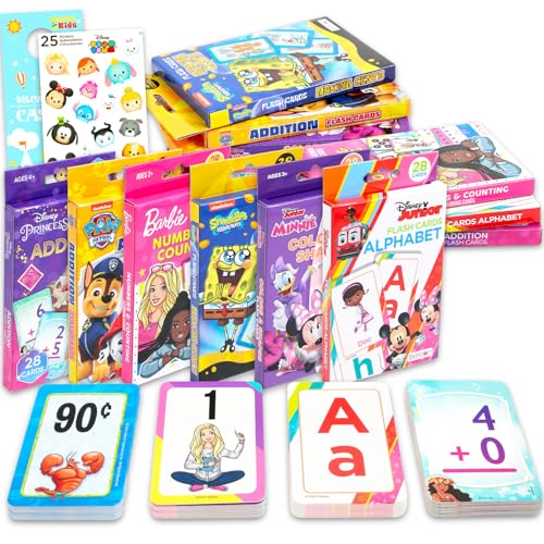 Bulk Licensed Flash Cards for Toddlers - 6 Packs of Flashcards Learning Set Featuring Paw Patrol, Spongebob, Disney Princess, Minnie Mouse, More |...