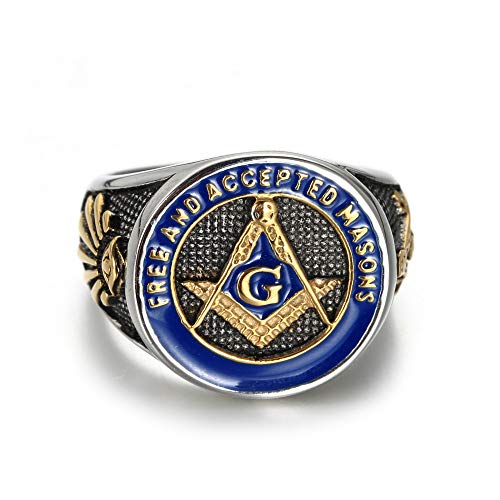 Men's Stainless Steel Vintage Freemason Masonic Biker Rings Blue Free and Accepted Masons Ring Band4