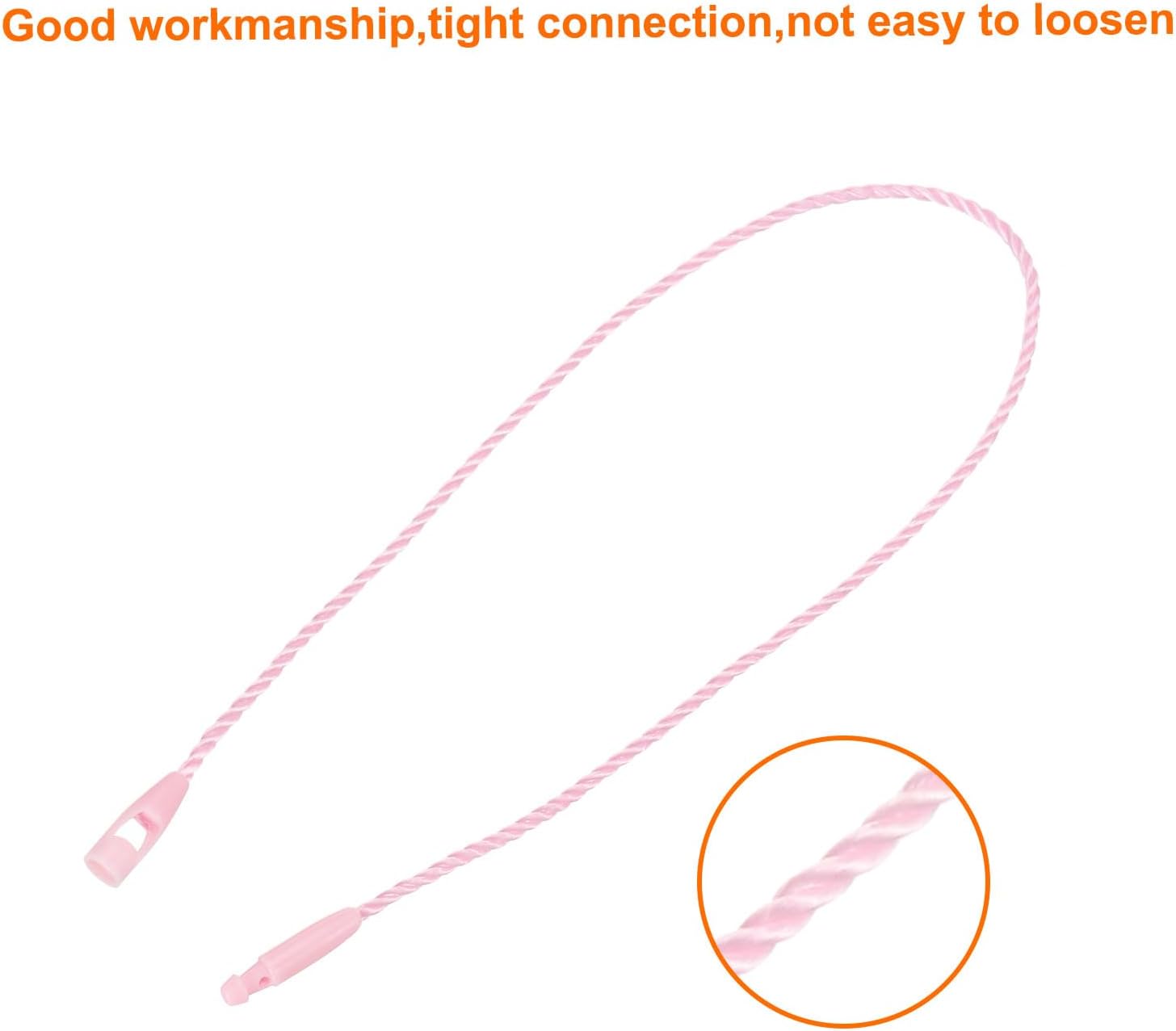 MECCANIXITY Cotton Hang Tag String Snap Lock Pins Loop Price Tag Fastener Plastic Tags Ties Pink 7.8 Inch Pack of 100
