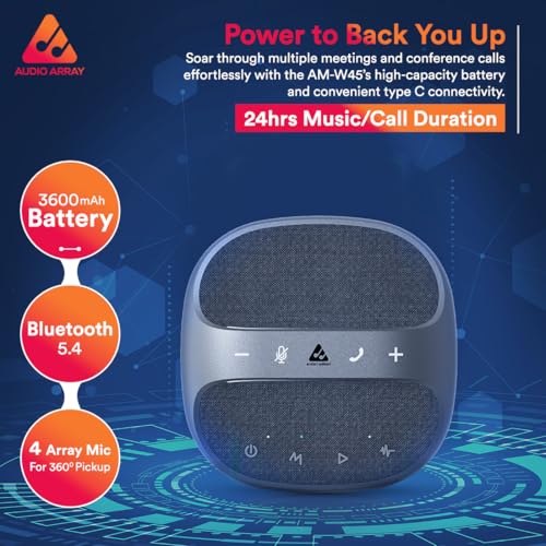 Image of Audio Array AM-W45 Wireless Conference Microphone with Speaker | Bluetooth, USB & 4 Mics | 360 Pickup Upto 4M | Noise Reduction & Enhanced Voice | Portable Speakerphone for Video Calls /Zoom Meeting