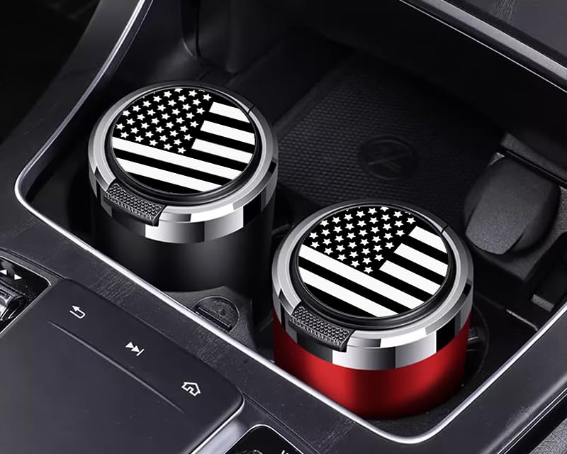Image of Car Ashtray Black Portable Smokeless Ashtray Cup Cigar Garbage Container with Lid and Blue LED Light