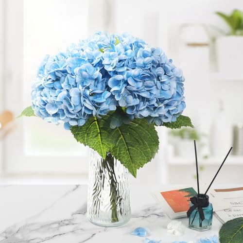 Kmise Hydrangea Artificial Flowers, 22” Real Touch Lifelike Latex Hydrangeas, Large Faux Hydrangea for Home Decor Wedding Bouquets, Lightblue, 3pcs by Kmise - Image 6