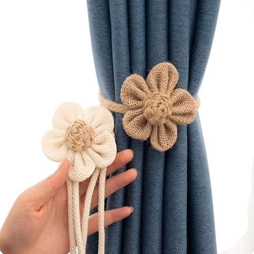 Image of Home Curtain Draperies, Pack for Farmhouse Sunflower Office Curtain and Window Tiebacks, Thin Decoration Elegant Tie Boho Simple Beige for Room, Accessories Ropes Holdbacks Wall (4, Multi)