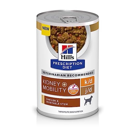 ​Hill's Prescription Diet k/d Kidney Care + j/d Joint Care Chicken & Vegetable Stew Flavor Wet Dog Food, Veterinary Diet, 12.5 oz. Cans, 12-Pack