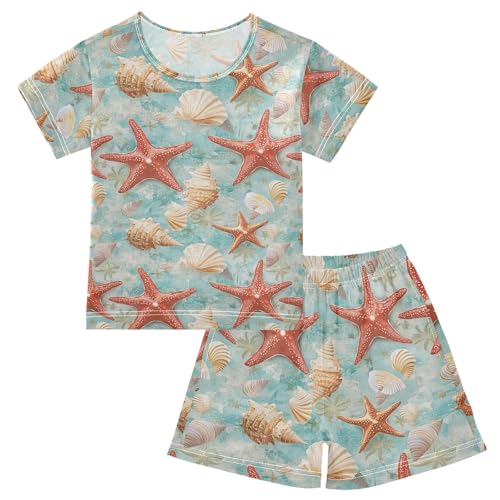 ALAZA Vintage Starfish Seashell Pajama Set Short Sleeve Sleepwear Soft Lounge Nightwear