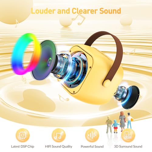 Image of Mini Karaoke Machine for Kids Adults：Portable Bluetooth Karaoke Speaker with 2 Wireless Microphones and Lights for Home Party, Christmas Birthday Gifts for 4-12+ Years Old Girls Boys(Yellow)