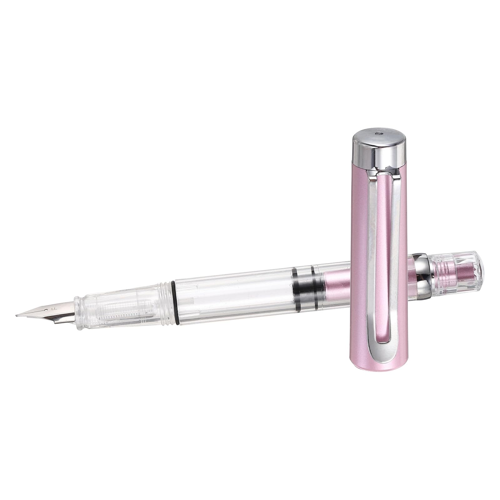 PATIKIL Iridium-Tipped Nib Fountain Pen, 1 Pack Calligraphy Pen Clear Barrel Smooth Writing with Refillable Ink Converter for Office Journaling Calligraphy Gift, Pink