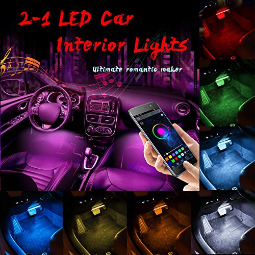 Car LED Strip Lights,4pcs 48 LED Bluetooth App Controller Interior Lights Multi Color