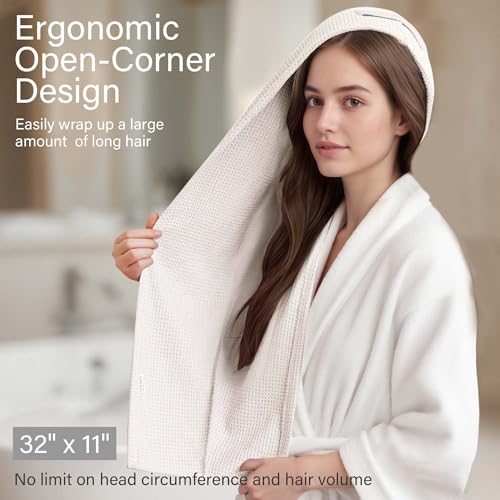 Image of ROLSHOL 2 Pack Microfiber Hair Towel Wrap for Women, 32 inch x 11 inch Waffle Weave Hair Plopping Towel for Curly, Long & Thick Hair, Anti-Frizz Hair Turbans for Wet Hair (White, Grey)