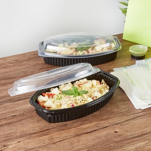 Image of Restaurantware-RW Base 24 Ounce Meal Prep Containers, 100 Microwavable To Go Containers With Lids - Disposable, Freezable, Black Plastic Oval Food Containers, Pack Hot And Cold Food, For Takeaway