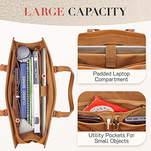 Missnine Laptop Bag For Women 15.6 Inch Work Tote Bags Pu Leather Professional Computer Briefcase For Office, Business，Brown #TOP2