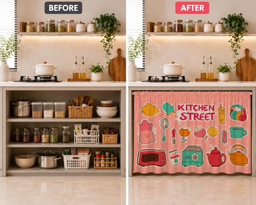 Image of Barebeauty Premium Printed Kitchen Sink Curtain | Kitchen Under Sink Curtain | Decorative Cabinet Cover | Washable & Dustproof | Modern Curtain (3, Design-8)