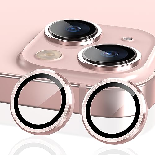 YWXTW for iPhone 15/15 Plus/ 16e/ 17e Camera Lens Protector, Individual Anti Scratch Metal Ring Tempered Glass Camera Screen Protector for iPhone 15 Accessories, Case Friendly (Pink)